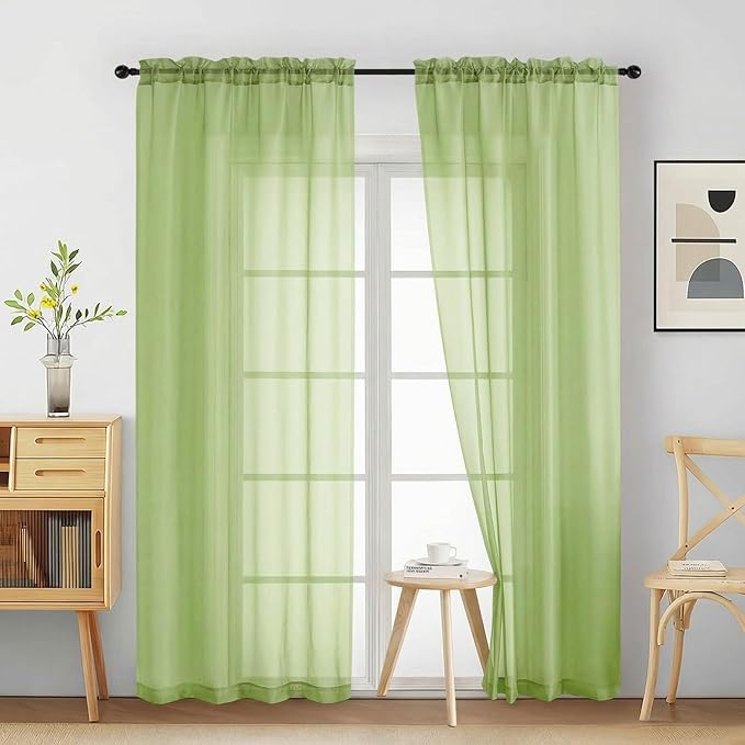 Sheer Curtains 84 Inches Long 2 Panels, Elegant Airy Transparent Light Filtering Window Curtains, Window Drapes for Christmas, Top Dual Rod Pocket Design, Lime, 2x42Wx84L Inches