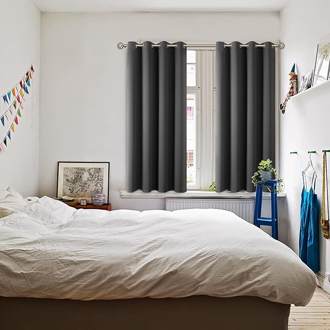 BGment Blackout Curtains 54 Inch Length 2 Panels Set, Dark Grey Room Darkening Curtains Black Out Thermal Grommet Curtains for Bedroom, 2 Panels, Each 46 x 54 Inch, Dark Grey