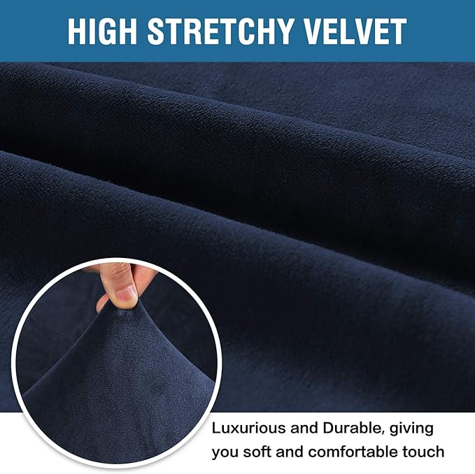 H.VERSAILTEX Stretch Velvet Sofa Covers for 3 Cushion Couch Covers Sofa Slipcovers Furniture Protector Soft with Non Slip Elastic Bottom, Crafted from Thick Comfy Rich Velour (Sofa 72"-90", Navy)