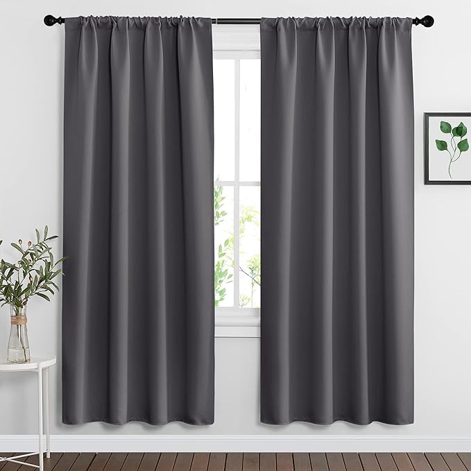RYB HOME Blackout Curtains for Bedroom Living Room 72 inches Long, Thermal Insulated Privacy Rod Pocket Drapes for Nursery Office Home Theater, Width 42 by Length 72, Grey, 2 Panels
