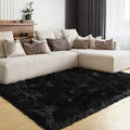 LOCHAS Soft Fluffy Faux Fur Rugs for Bedroom Bedside Rug 3x5 Feet, Washable, Furry Sheepskin Area Rug for Living Room Girls Room, Luxury Shag Carpet Home Decor, Black