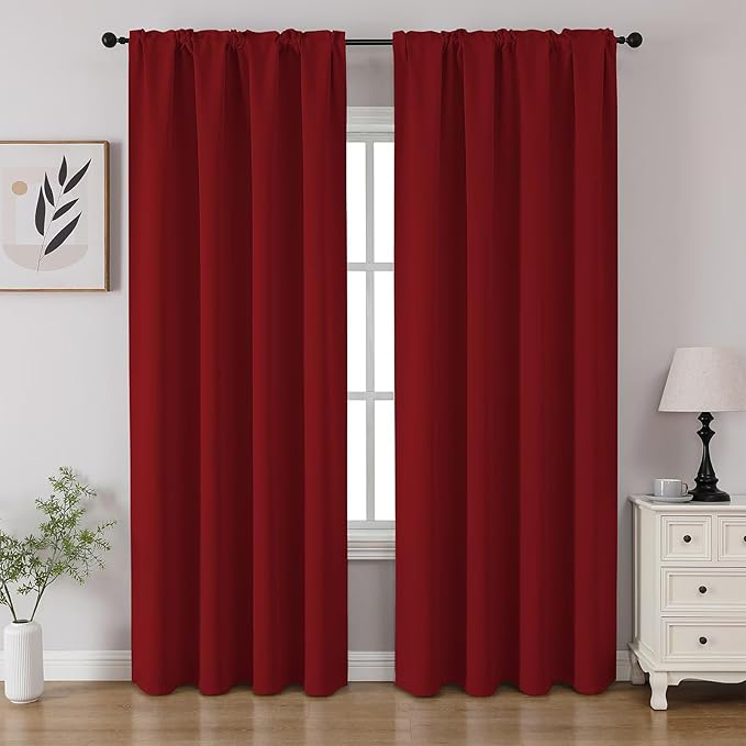 CUCRAF Red Blackout Curtains 96 inch Length 2 Panels Set, Rod Pocket Room Darkening Drapes for Bedroom Living Room, Insulated Thermal Light Blocking Window Curtain (W52 x L96 Inch)