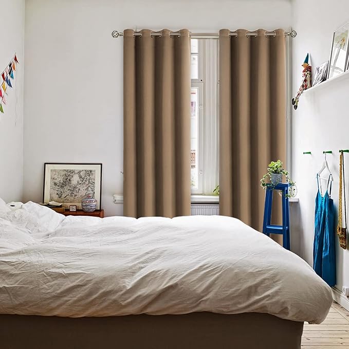 BGment Blackout Curtains for Bedroom - Grommet Thermal Insulated Room Darkening Curtains for Living Room, Set of 2 Panels (52 x 95 Inch, Taupe)