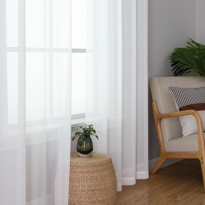 Simplebrand Sheer White Curtains 120 Inches Long, Extra Long Rod Pocket Solid Color Window Sheer Curtain Panels, Elegant Curtains & Drapes for Living Room, Bedroom 2 Panels (White, 59" W x 120" L)