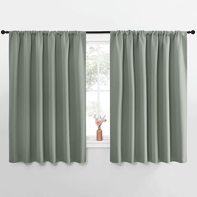 NICETOWN Window Curtains Blackout Drapes - Thermal Insulated Solid Rod Pocket Blackout Curtains/Draperies for Living Room (Sage Green, One Pair, 62 by 63-Inch)