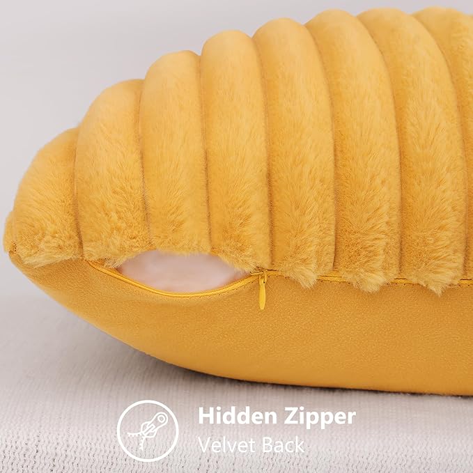 decorUhome Summer Cozy Faux Fur Throw Pillow Covers 16x16 Set of 2 Decorative Soft Plush Striped Modern Farmhouse Boho Couch Pillow Cases with Velvet Back for Sofa Bed Living Room, Mustard Yellow