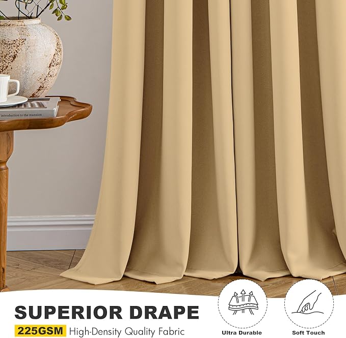 MIULEE Gold Blackout Curtains for Bedroom Living Room 45 Inches Long 2 Panels, Thermal Insulated Room Darkening Drapes Solid Grommet Noise Reduction Light Blocking Window Treatments 40x45 Inch