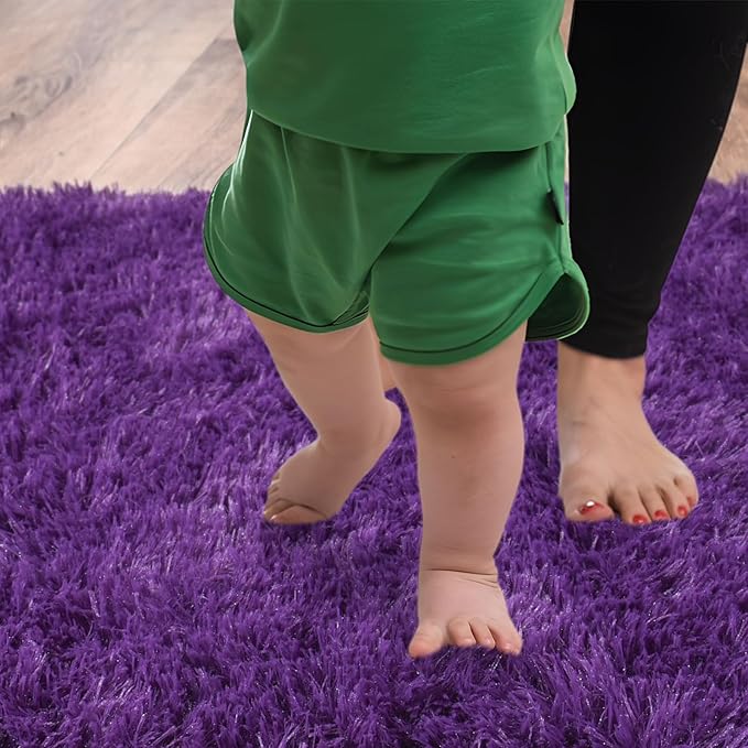 Soft Runner Rugs for Bedroom Hallways, 2 Packs 2x6 Purple Fluffy Shag Throw Area Rug Non Slip for Bedside Dorm, Long Shaggy Furry Carpet for Nursery Living Room