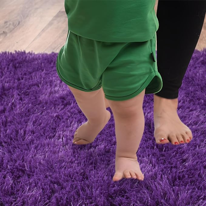 Fluffy Shag Runner Rugs for Bedroom Hallways, 2x8 Purple Long Soft Throw Area Rug Non Slip for Bedside Dorm, Shaggy Furry Carpet for Nursery Living Room Home Decor