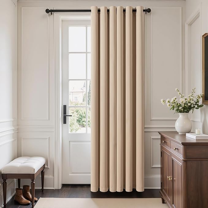 MIULEE Blackout Door Curtain Set of 2, 34 x 80 Inch Beige Thermal Insulated Room Divider Drapes with Grommet Top for Privacy Cover, Living Room, Bedroom, Closet & Temporary Doorway