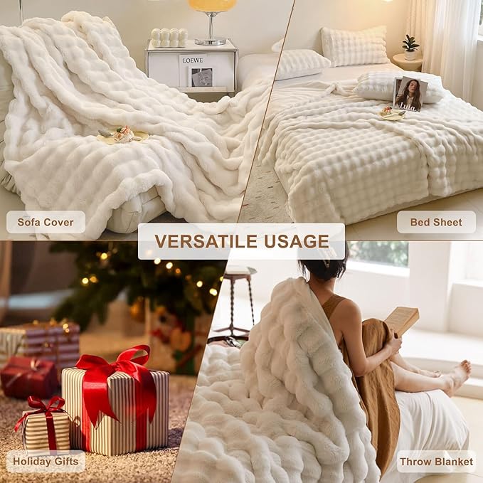 HANDONTIME White Armchair Slipcovers Dog Couch Cover Rabbit Plush Armchair Covers Faux Fur Sofa Slipcovers for Chair Cushion Couches Shaggy Couch Cover Blanket Washable Thick Soft, 71" X102"
