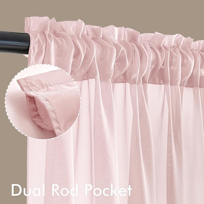 MIULEE Blush Pink Sheer Curtains 63 Inches Long, 4 Panels Set, Light Filtering Rod Pocket Voile Drapes for Living Room and Bedroom, Airy Soft Fabric Window Treatments, 42 x 63 Inches