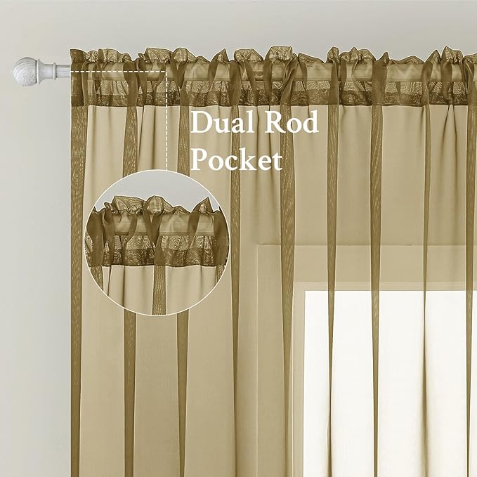 MIULEE 2 Panels Solid Color Sheer Window Curtains Elegant Window Voile Panels/Drapes/Treatment for Bedroom Living Room (54X63 Inches Dark Gold)
