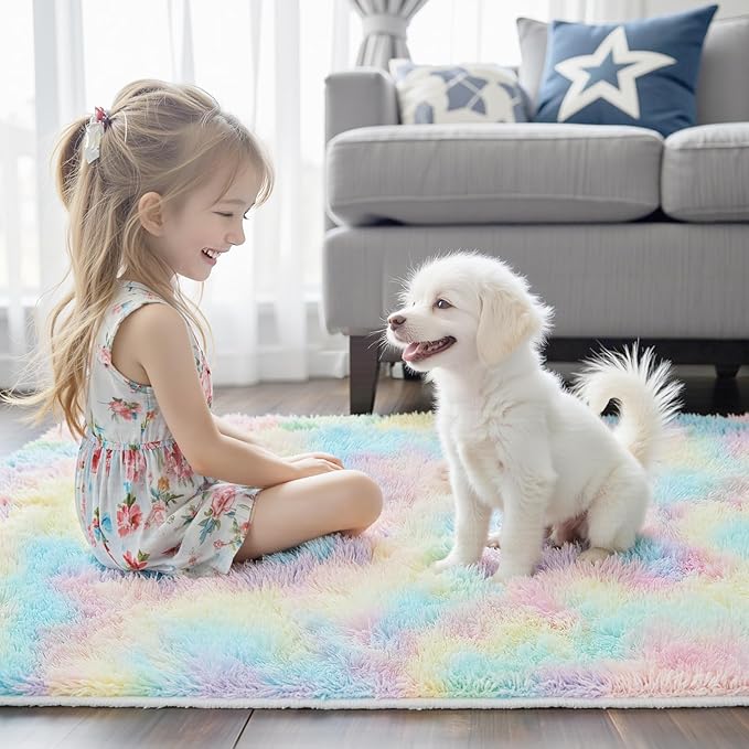 8x10 Area Rugs for Bedroom Living Room Fluffy, Large Area Rug Shag Shaggy Carpet Soft Plush Furry Bedside Rug, Machine Washable Area Rugs for Kids Girls Boys Home Decor(8 x 10, Rainbow)