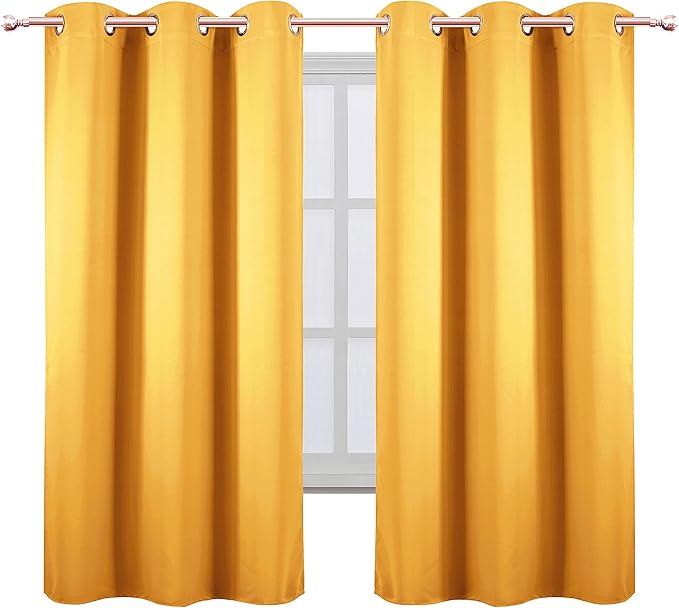 LEMOMO Yellow Blackout Curtains 40 x 63 Inch Length/Set of 2 Curtain Panels/Thermal Insulated Room Darkening Blackout Curtains for Bedroom