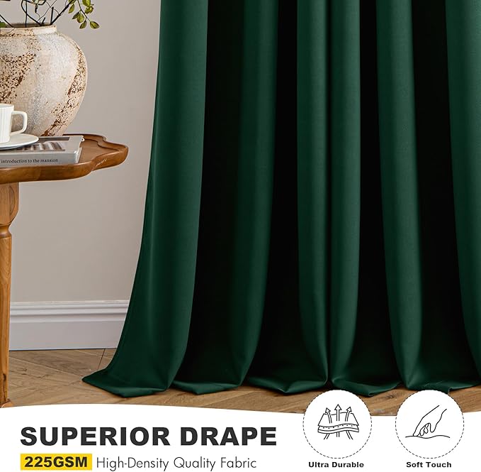 MIULEE Hunter Green Blackout Curtains for Bedroom Living Room 63 Inches Long 2 Panels, Thermal Insulated Room Darkening Drapes Solid Grommet Noise Reduction Emerald Green Christmas Curtains 40x63 Inch