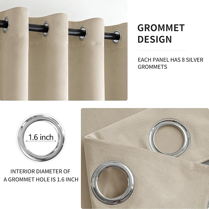 MIULEE Elegant Velvet Curtains Beige Grommet Curtains Thermal Insulated Soundproof Room Darkening Blackout Curtains/Drapes for Girls & Ladys Living Room/Bedroom Decor 52 x 96 Inch 2 Panels