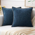 MIULEE Pack of 2 Couch Throw Pillow Covers 18x18 Inch Dark Blue Farmhouse Decorative Pillow Covers with Stitched Edge Soft Chenille Solid Dyed Spring Pillow Covers for Sofa Bed Living Room