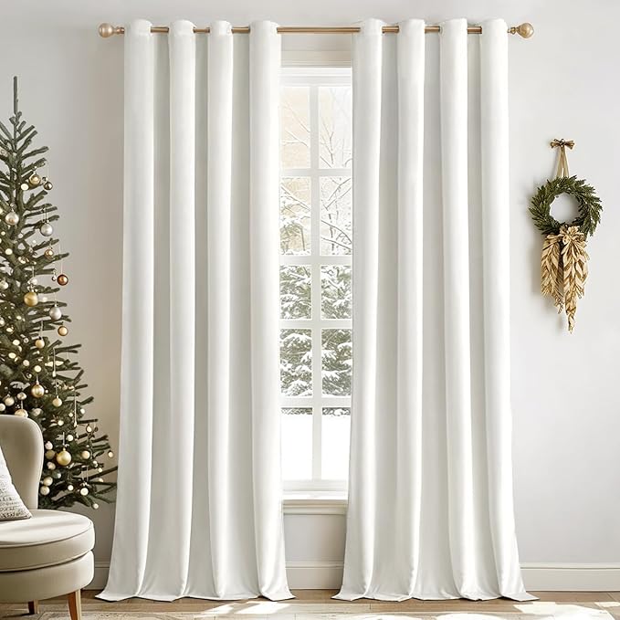 MIULEE 90 Inches Velvet Pure White Elegant Grommet Thermal Insulated Soundproof Room Darkening/Drapes for Classical Living Room Bedroom Decor 52 x 90 Inch Set of 2