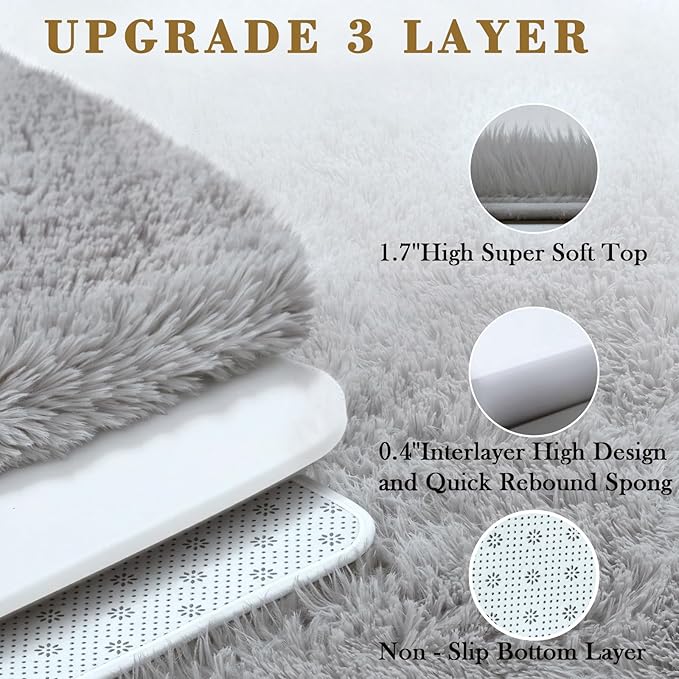 Area Rugs 10x14 Living Room, Shaggy Carpet Soft Plush Furry Bedside Rug Large Area Rugs for Bedroom Kids Girls Boys Home Decor Anti Slip(10 x 14, Light Grey)