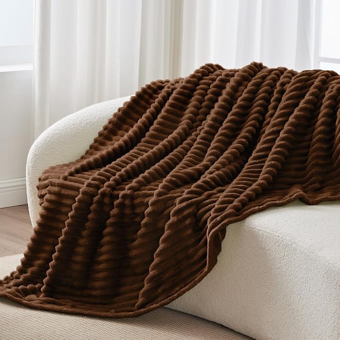 BEDELITE Twin Blanket for Couch & Bed, 300GSM Soft & Warm Fleece Blanket, Decorative and Giftable Striped Chotolate Brown Blankets for Women, Men, 60"x80"