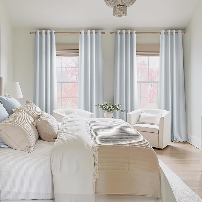 NICETOWN Room Darkening Draperies Curtains Panels, 2 Panels Greyish White W52 x L102