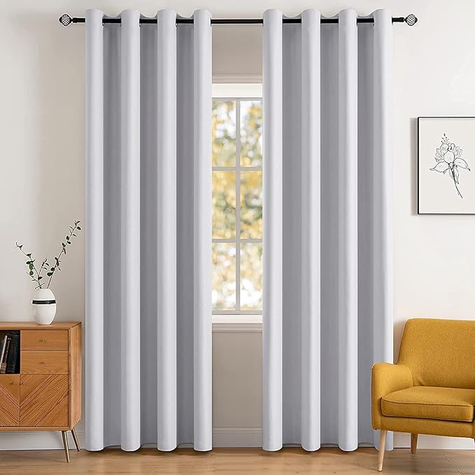 MIULEE Room Darkening Curtains, Chirstmas Thermal Insulated Drapes Solid Window Treatment Set Grommet Top Light Blocking Blackout Curtain for Bedroom 2 Panels 52 x 84 inch Greyish White