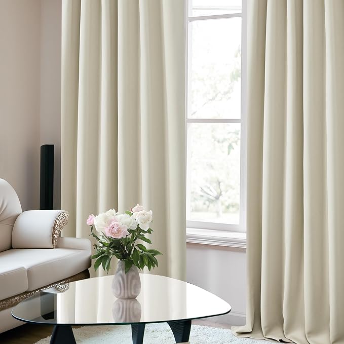 Deconovo Blackout Curtains, Thermal Insulated, W52 x L72 2 Panels, Back Tab, Machine Washable, Room-Darkening Drapes for Bedroom/Living Room Light Beige