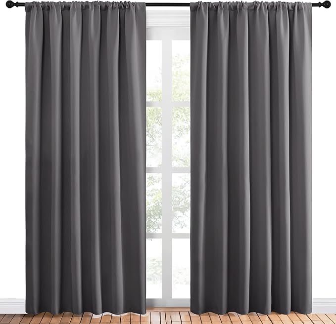NICETOWN Blackout Curtain Panels for Window - Thermal Insulated Rod Pocket Blackout Drapes/Draperies for Dining Room (2 Panels, W70 x L84 inches, Grey)