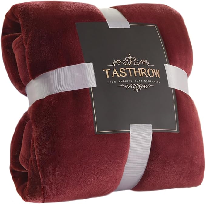 TASTHROW Large Flannel Fleece Throw Blanket, 60×80 Inch - Cozy Lightweight Thick Blanket - All Seasons Suitable for Women, Men and Kids (Burgundy)