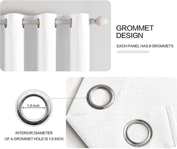MIULEE Linen Textured Curtains for Bedroom Solid 100% Blackout Thermal Insulated Bright White Grommet Room Darkening Curtains & Drapes Luxury Decor for Living Room Nursery 52 x 54 Inch (2 Panels)
