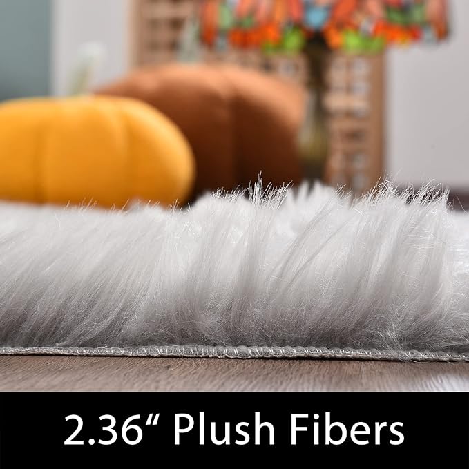 Latepis Round Grey Rugs 6.7ft Faux Sheepskin Fur Circle Rug Fluffy Rugs for Living Room Washable Furry Nursery Shaggy Rug Luxury Home Decor