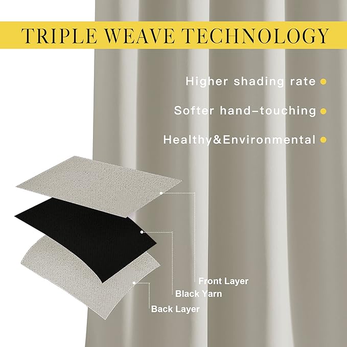NICETOWN Room Darkening Curtains for Living Room, Grommet Window Treatment Thermal Insulated Solid Sound Reducing Drapes for Bedroom, Natural, Set of 2, W52 x L102