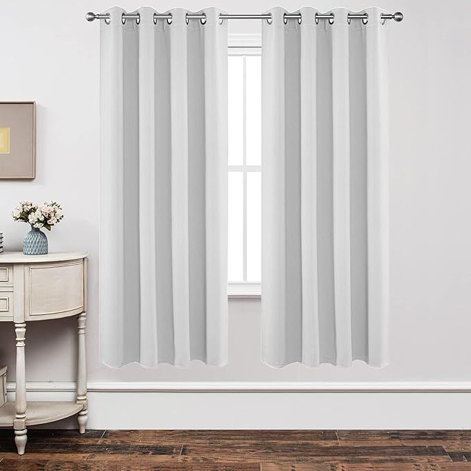 Joydeco White Curtains 72 Inches Long 2 Panels Set, Thermal Insulated Long Drapes 2 Burg, Room Darkening Grommet Curtains for Living Room Bedroom Window (W42 x L72 Inch, Greyish White)