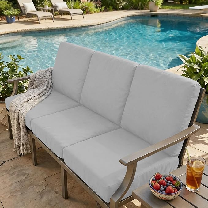 hyha Milk Silk Couch Cushion Covers, Soft Magic Sofa Covers Washable for 2 Cushion Couch, Stretch Sectional Outdoor Cushion Covers for Patio Furniture with Elastic Bottom(2 Packs, Grey)