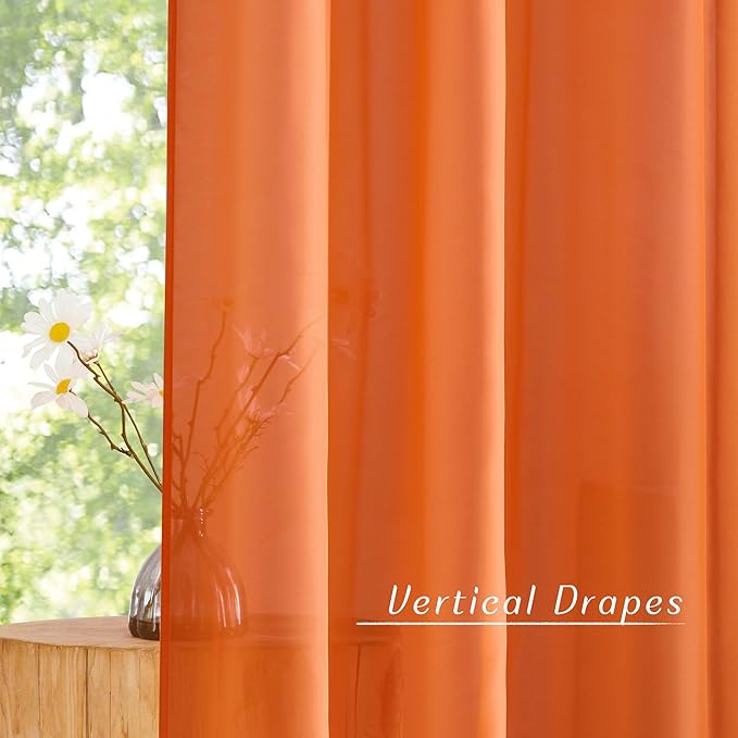 NICETOWN Orange Sheer Window Curtains for Saint's Day, Grommet Voile Sheer Textured Window Treatment with Light Filtering Drapes for Kids Room, W54 x L84, 2 Panels