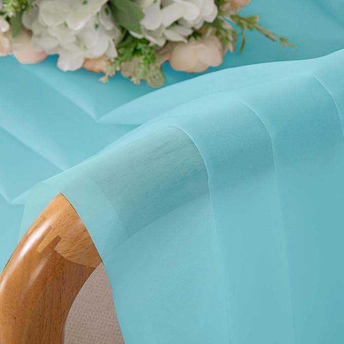 OWENIE Short Aqua Sheer Curtains 36 Inch Length 2 Panels Set, Kitchen Tiers Curtains Light Filter Rod Pocket Voile Cafe Curtain for Basement Bathroom Small Half Window, 42" W x 36" L, Aqua