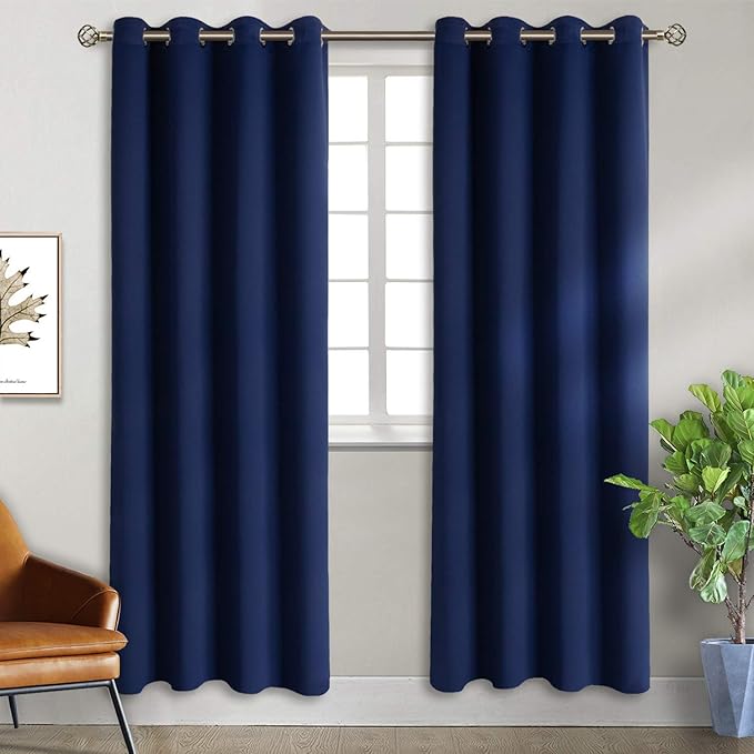 BGment Blackout Curtains for Bedroom - Grommet Thermal Insulated Room Darkening Curtains for Living Room, Set of 2 Panels, Each 46 x 84 Inch, Navy Blue