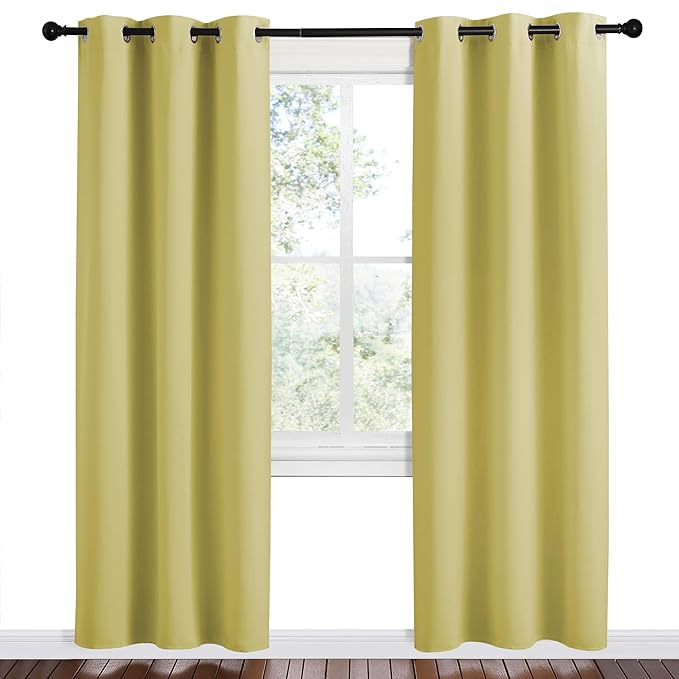 NICETOWN Paler Yellow Room Darkening Curtains for Kitchen, Set of 2, 42 inches Wide by 78 inches Long, Window Treatment Thermal Insulated Solid Grommet Room Darkening Curtains/Drapes for Bedroom