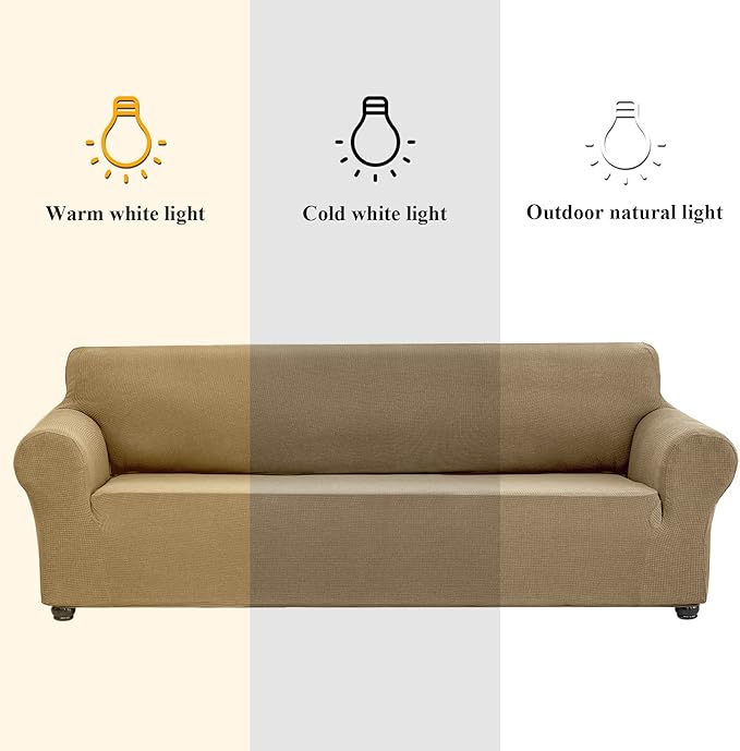 Joccun Stretch Couch Cover Slipcovers, 1-Piece Sofa Covers for 3 Cushion Couch Spandex Jacquard Washable Furniture Protector Cover for Living Room,Kids,Pets(Sofa,Tan)