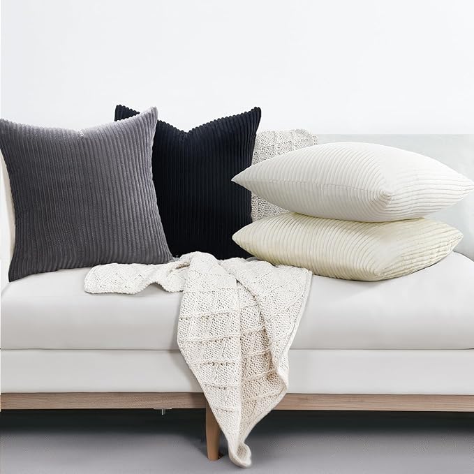 Topfinel Black and White Decorative Throw Pillow Covers Cushion Cases,Set of 4 Soft Velvet Modern Unique Designs,Mix and Match for Home Decor,Pillow Inserts Not Included (16x16 inch, Black/White)