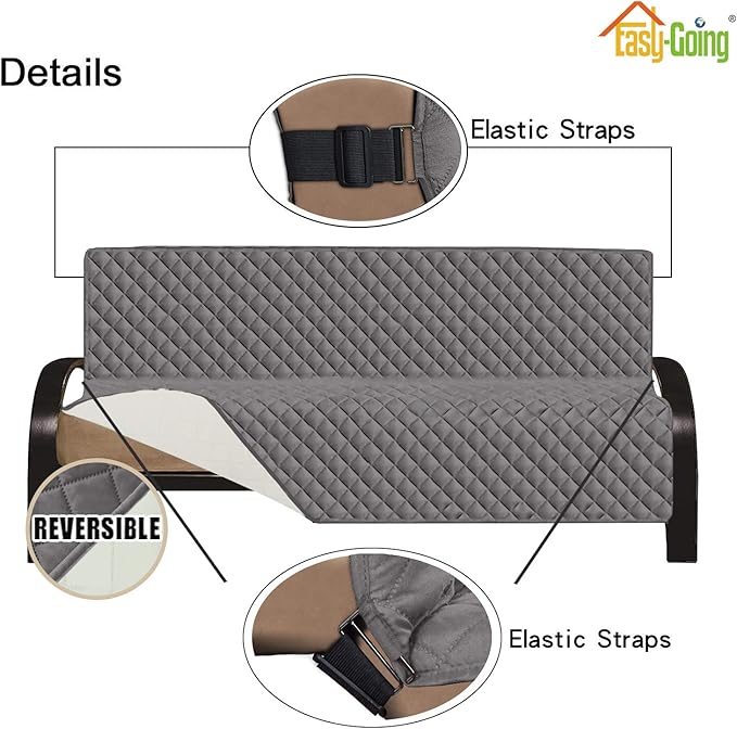Easy-Going Futon Sofa Slipcover Reversible Sofa Cover Armless Cover Furniture Protector Couch Cover Water Resistant Pets, Kids, Children, Dog, Cat Gray/Ivory