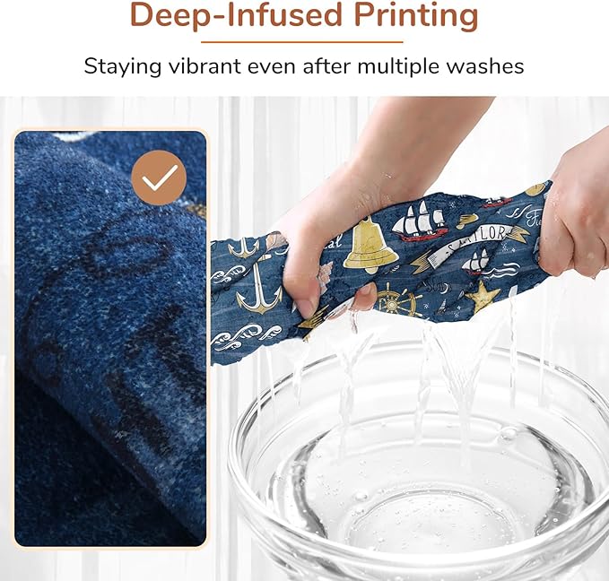 OPPODREAM Nautical Soft Area Rugs 5x7, Washable Dark Blue Rug with Non Slip Backing, 5 x 7 Faux Cashmere Low-Pile 5x7 Carpet