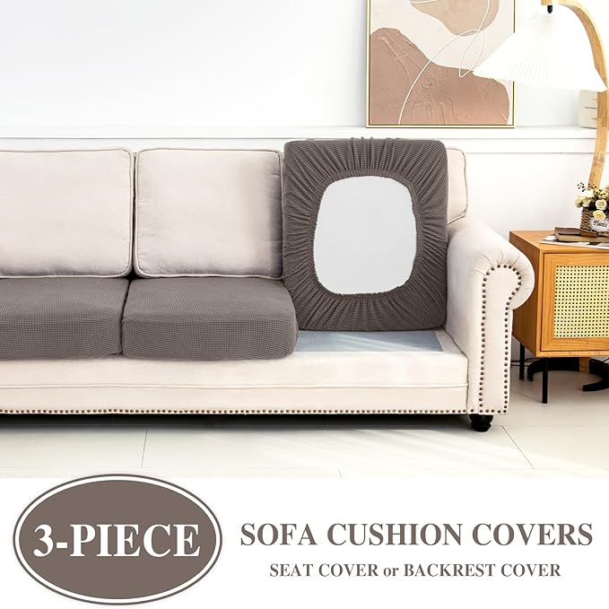 Couch Cushion Covers Seat Cushion Cover Stretch Couch Cover Separate Sectional Sofa Slipcovers Furniture Protector(3 Pieces for Seat or Sofa Backrest, Taupe)