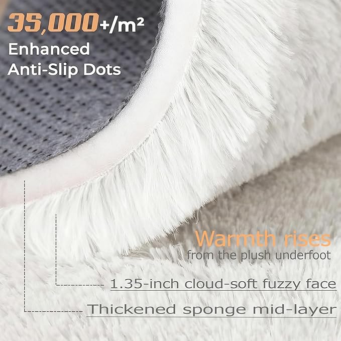 5x7 Area Rug for Living Room: Fluffy Shag Soft Washable Rugs Fuzzy Plush Indoor Carpet for Bedroom Nursery Playroom Dorm Kids Girls Boys Room (White, 5'x7')