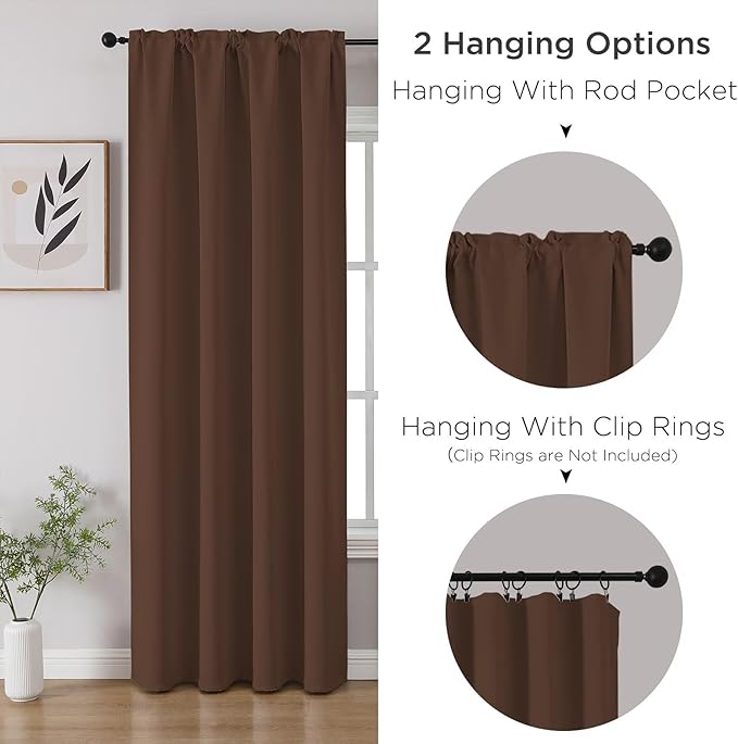 CUCRAF Brown Blackout Curtains 84 inch Length 2 Panels Set, Rod Pocket Room Darkening Drapes for Bedroom Living Room, Insulated Thermal Light Blocking Window Curtain (W52 x L84 Inch)