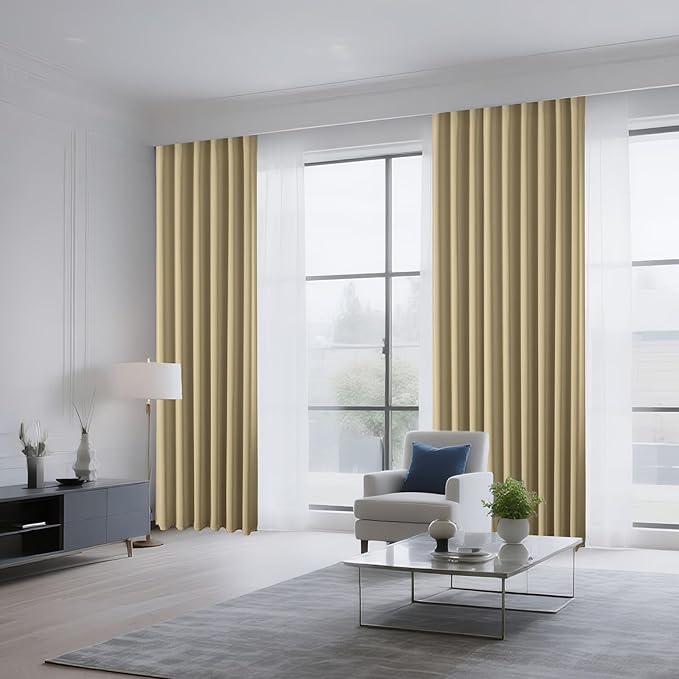 CUCRAF Beige Blackout Curtains 45 inch Length 2 Panels Set, Rod Pocket Room Darkening Drapes for Bedroom Living Room, Insulated Thermal Light Blocking Window Curtain (W52 x L45 Inch)