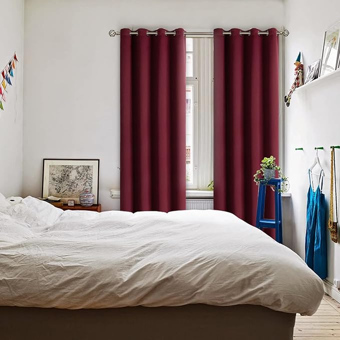 BGment Blackout Curtains - Grommet Thermal Insulated Room Darkening Bedroom and Living Room Curtains, Set of 2 Panels (52 x 108 Inch, Burgundy)