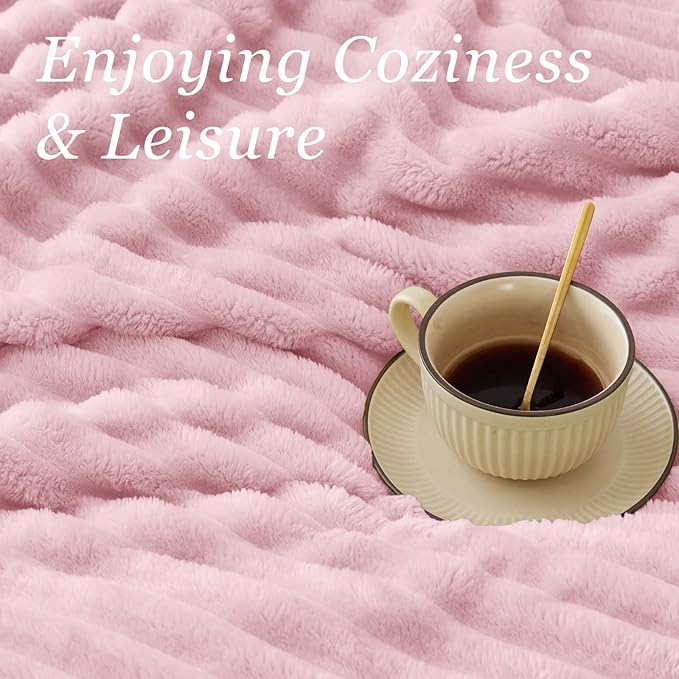 BEDELITE Fleece Throw Blanket for Couch - 300GSM Soft & Warm Fluffy Cherry Blossom Blanket, Decorative and Giftable Striped Blankets for Women, Men, 50"x60"