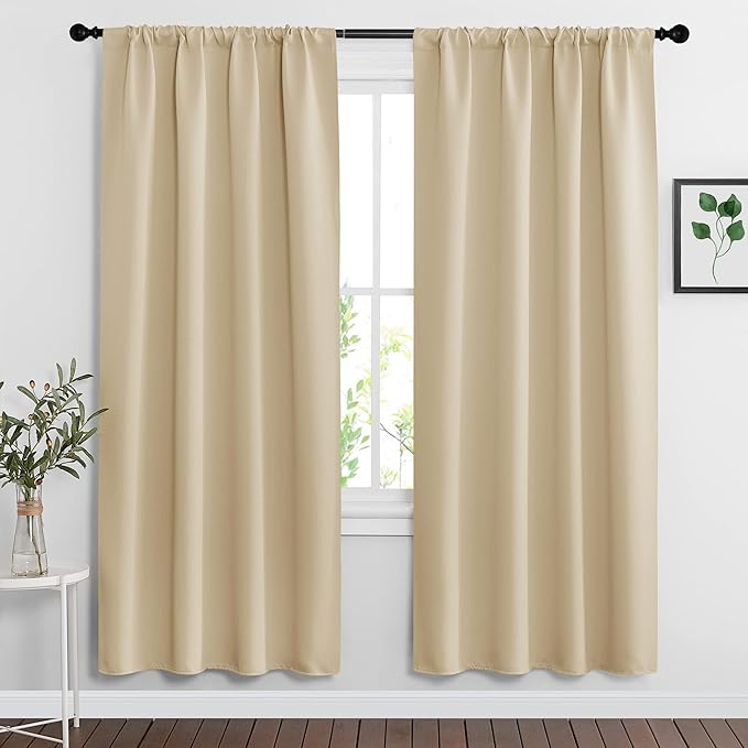 RYB HOME Curtains for Bedroom Living Room 72 inches Long, Thermal Insulated Privacy Rod Pocket Drapes for Nursery Office Home Theater, Width 42 by Length 72, Biscotti Beige, 2 Panels